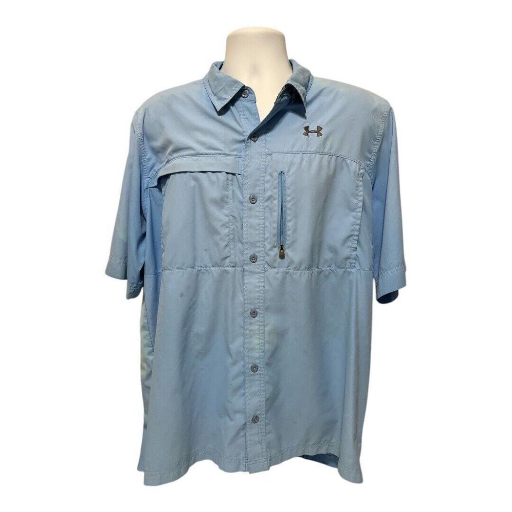 Under Armour Mens Fish Stalker Shirt Size XL Blue Short Sleeve Vented